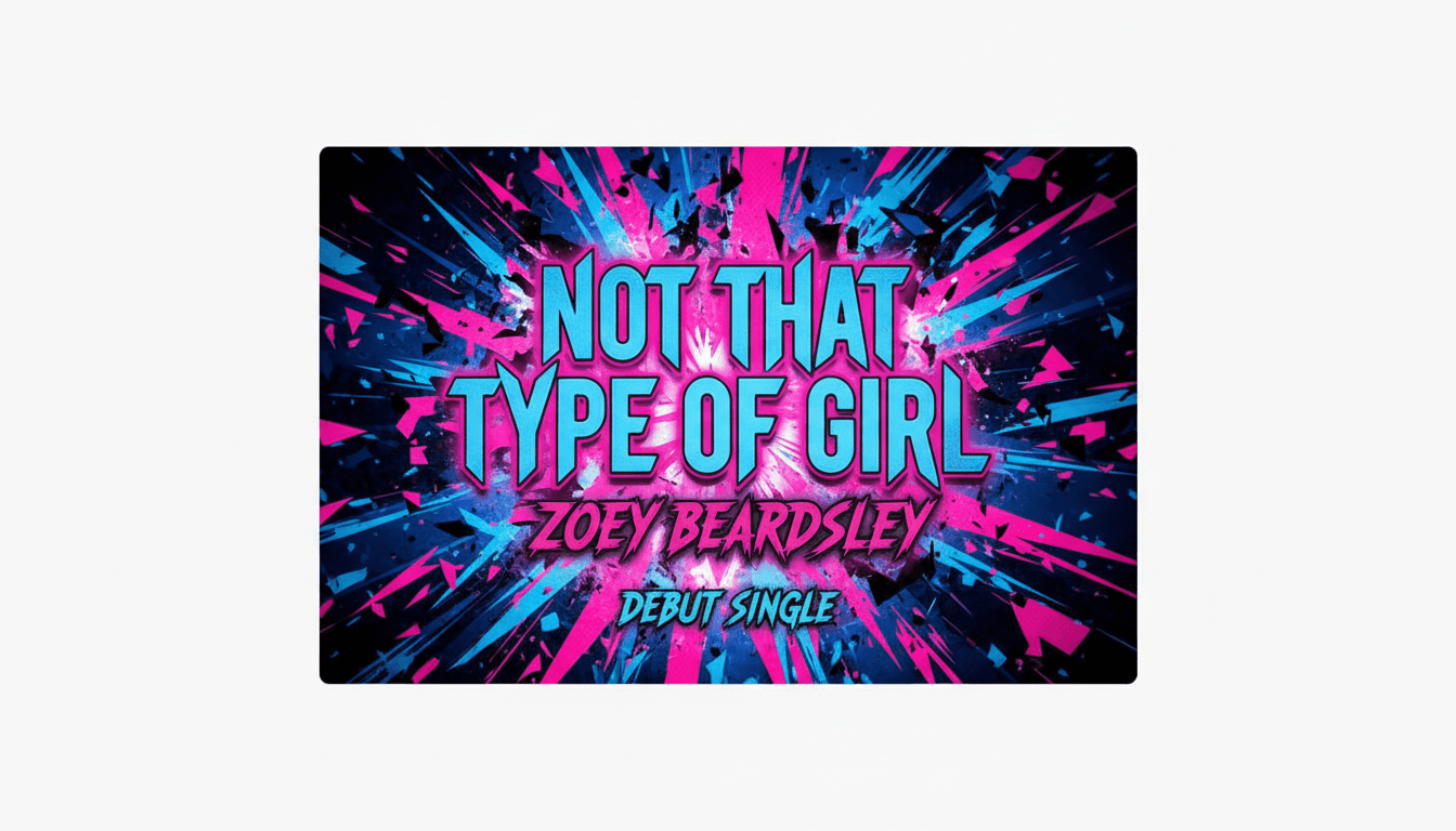 Bold, colorful poster for Zoey Beardsley's single 'Not That Type of Girl' with dynamic typography.